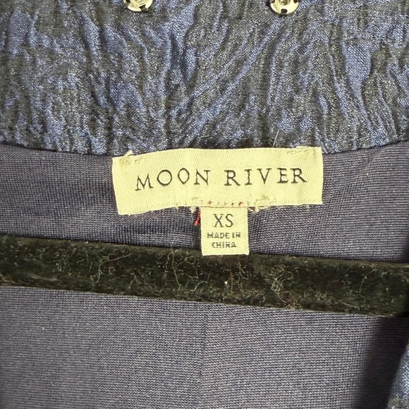 Moon River Women's Navy Blue Puff Sleeve Bubble Hem Mini Dress XS Romantic Chic - Picture 7 of 9